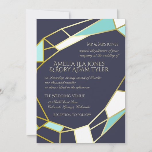 Gouden juweel contouren | Marine & turquoise bruil Kaart (Voorkant)