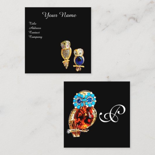 GOUDEN JUWEEL UILEN Monogram, Blauwe Saffier Topaa Vierkante Visitekaartje (Voorkant / Achterkant)