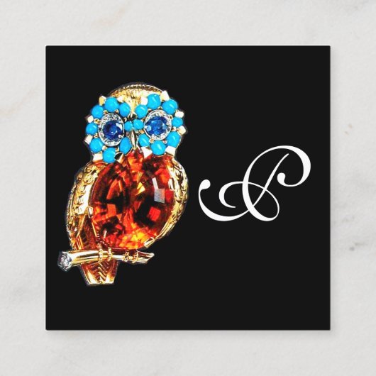 GOUDEN JUWEEL UILEN Monogram, Blauwe Saffier Topaa Vierkante Visitekaartje (Achterkant)