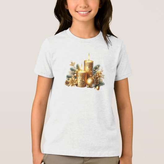 Gouden Kaarsen Kerst Holiday T-Shirt (Voorkant)