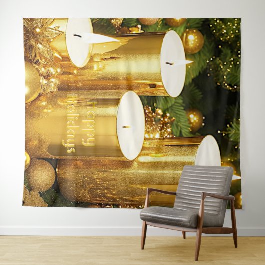 Gouden Kaarsen Kerst Vakantie Achtergrond Wandkleed (In Situ (horizontaal))
