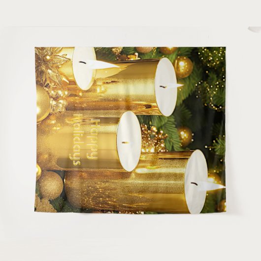 Gouden Kaarsen Kerst Vakantie Achtergrond Wandkleed (Voorkant (horizontaal))