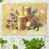 Gouden kaarsen Kerst Vakantie Keuken Handdoek (Gevouwen)