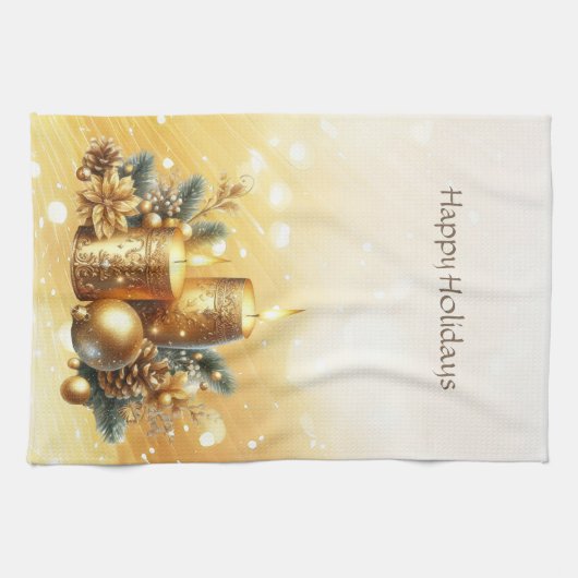 Gouden kaarsen Kerst Vakantie Keuken Handdoek (Horizontaal)