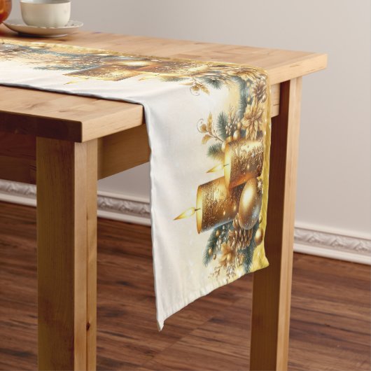 Gouden Kaarsen Kerst Vakantietafel Runner Medium Tafelloper (Voorbeeld)