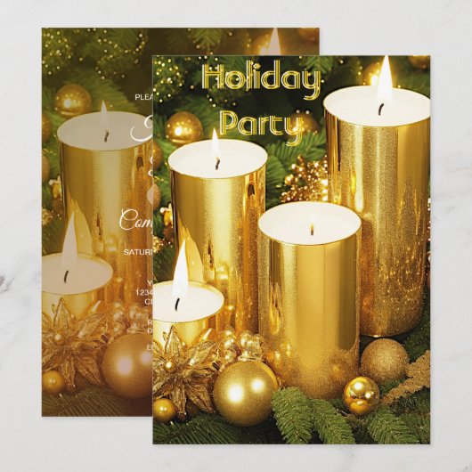 Gouden Kaarsen Kerstmis Vakantie Party uitnodiging (Voorkant / Achterkant)