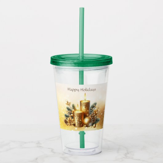 Gouden Kaarsen Kerstvakantie Acryl Tumbler Acryl Drinkbeker (Voorkant)