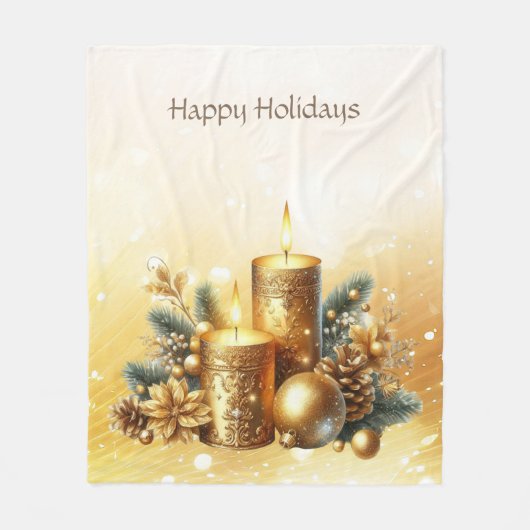 Gouden Kaarsen Kerstvakantie Fleece Deken (Voorkant)