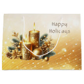 Gouden Kaarsen Kerstvakantie Gift Bag Groot Cadeauzakje (Voorkant)