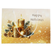 Gouden Kaarsen Kerstvakantie Gift Bag Groot Cadeauzakje (Achterkant)