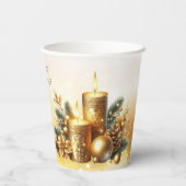 Gouden Kaarsen Kerstvakantie Papieren Bekers (Achterkant)