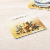 Gouden Kaarsen Kerstvakantie Papieren Onderzetter (Schuin)