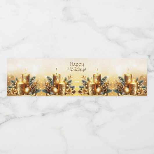 Gouden kaarsen kerstvakantie waterfles etiket (Enkel label)