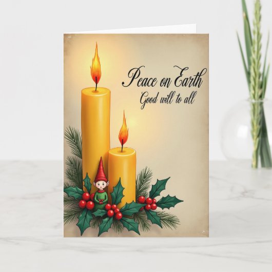 Gouden Kaarsgloed Kerstkaart Kaart (Voorkant)
