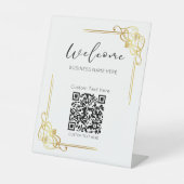 Gouden Kader QR-code Aangepaste tekst Zakelijk Reclamebord Met Voetstuk (Voorkant)