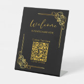 Gouden Kader QR-code Aangepaste tekst Zakelijk Reclamebord Met Voetstuk (Voorkant)