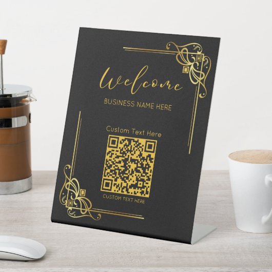 Gouden Kader QR-code Aangepaste tekst Zakelijk Reclamebord Met Voetstuk (Insitu)