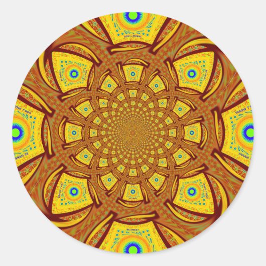 Gouden Kaleidoscoop Art Print Ronde Sticker (Voorkant)