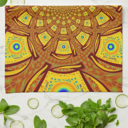 Gouden Kaleidoscoop Art Print Theedoek (Gevouwen)