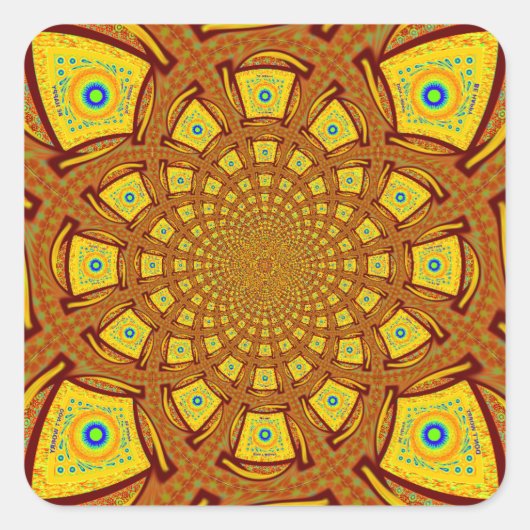 Gouden Kaleidoscoop Art Print Vierkante Sticker (Voorkant)