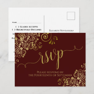 Gouden kalligrafie auburn bruine trouw-RSVP Briefkaart