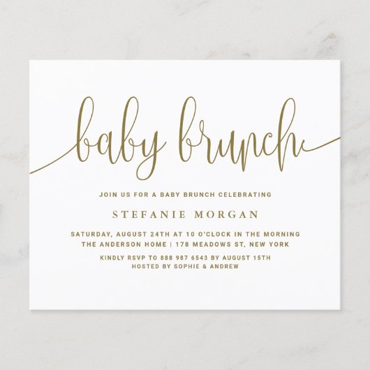 Gouden Kalligrafie Baby Brunch Uitnodiging (Voorkant)