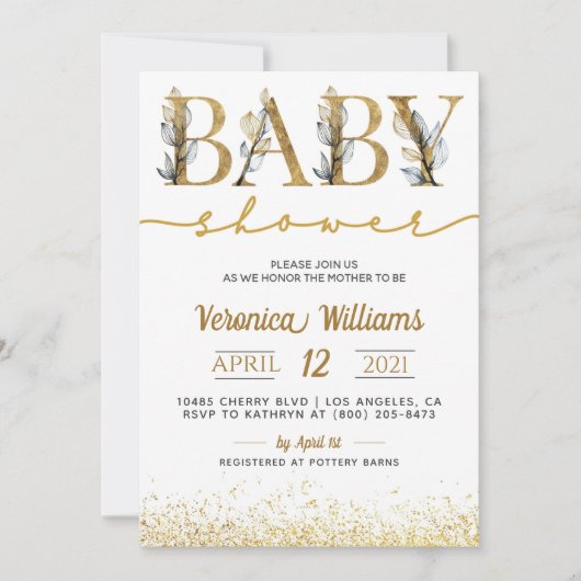 Gouden Kalligrafie Baby shower Invitation Kaart (Voorkant)