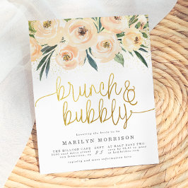 Gouden kalligrafie bloemrijke brunch & bubbels uitnodiging briefkaart