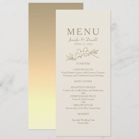 Gouden Kalligrafie Bruiloft Menu (Voorkant / Achterkant)