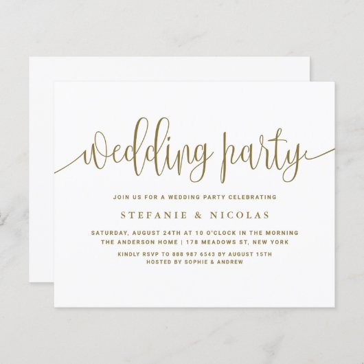 Gouden kalligrafie bruiloft uitnodiging (Voorkant / Achterkant)