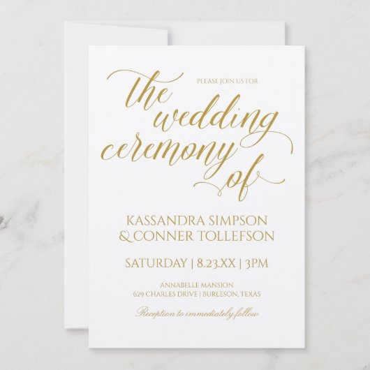 Gouden kalligrafie bruiloft uitnodigingen | Elegan (Voorkant)