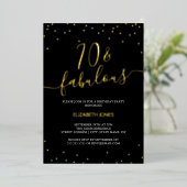 Gouden Kalligrafie Confetti 70th Fabulous Birthday Folie Uitnodiging (Staand Voorkant)
