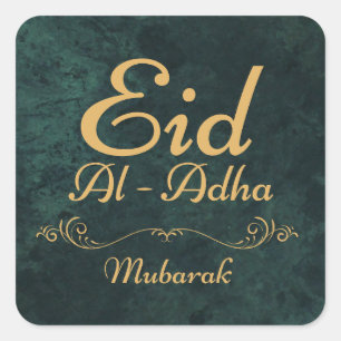 Gouden Kalligrafie Eid Al-Adha Mubarak 2025 Vierkante Sticker