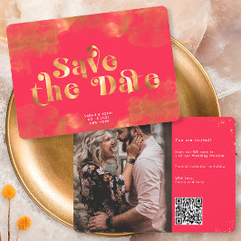 Gouden kalligrafie Elegante Magenta QR-code Save The Date