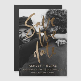 Gouden Kalligrafie Foto Bewaar de Datum Magnetische Uitnodiging