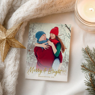 Gouden kalligrafie foto Merry And Bright Kerstmis Briefkaart