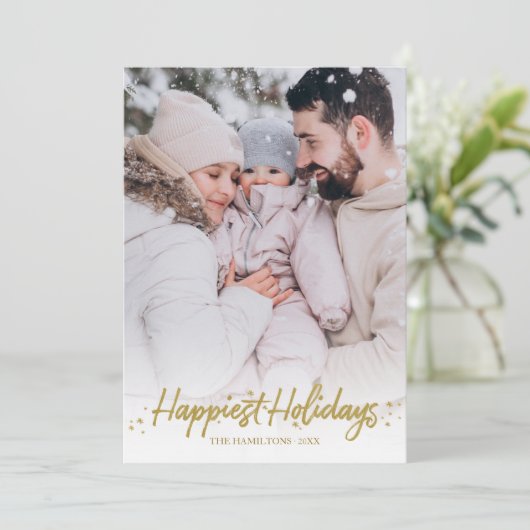 Gouden kalligrafie foto prettige feestdagen Kerstm Kaart (Staand voorkant)