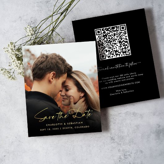 Gouden kalligrafie foto Save the Date Kaart