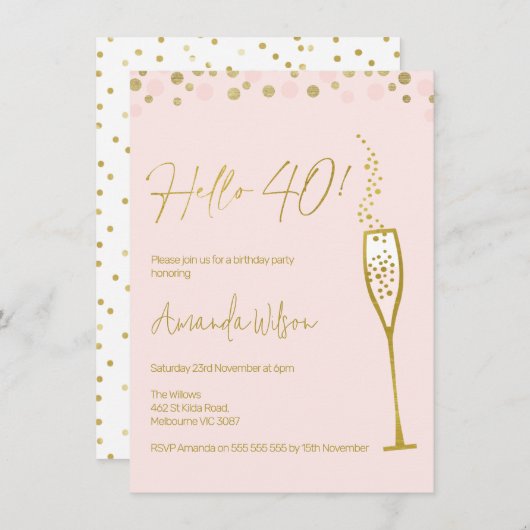 Gouden kalligrafie glas 40e verjaardag uitnodiging (Voorkant / Achterkant)