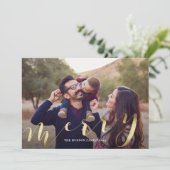 Gouden Kalligrafie Grote Foto Vrolijke Kerst Kaart (Staand voorkant)