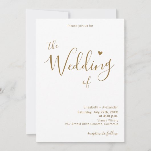 Gouden Kalligrafie Hart Script QR Code Bruiloft Kaart (Voorkant)