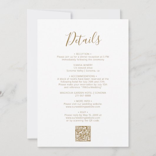 Gouden Kalligrafie Hart Script QR Code Bruiloft Kaart (Achterkant)