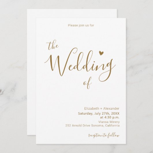 Gouden Kalligrafie Hart Script QR Code Bruiloft Kaart (Voorkant / Achterkant)