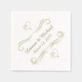 Gouden Kalligrafie Harten Wervelen Huwelijk Servet (Voorkant)
