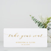 Gouden kalligrafie Huwelijk Neem uw plaats Topkaar Kaart (Staand voorkant)
