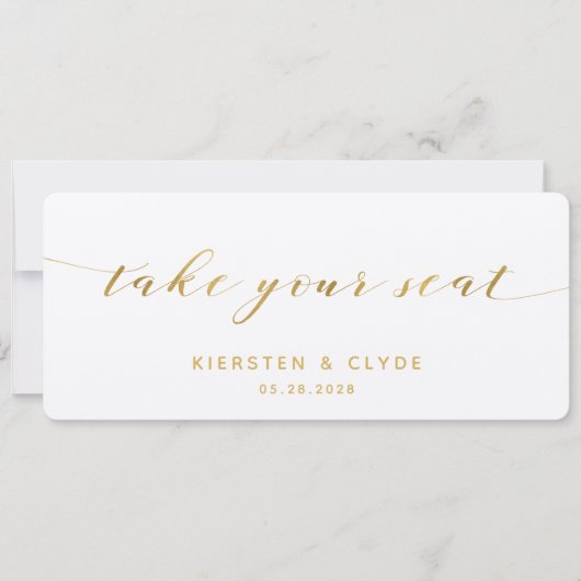 Gouden kalligrafie Huwelijk Neem uw plaats Topkaar Kaart (Voorkant)