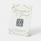 Gouden Kalligrafie Huwelijksreis Fonds QR Code Bru Reclamebord Met Voetstuk (Voorkant)
