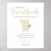 Gouden kalligrafie Jenga-gastenboek trouwposter
