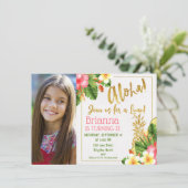 Gouden kalligrafie Luau Foto Uitnodiging Verjaarda (Staand voorkant)