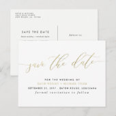 Gouden kalligrafie Modern Save the Date Aankondigingskaart (Voorkant / Achterkant)